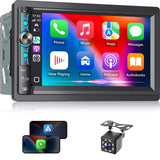 Double Din Car Stereo with 7" HD Touchscreen, Wireless Apple Carplay & Android Auto, Bluetooth, 240W, SWC, Subwoofer Output, Mirror Link, FM/AM Car Radio Receiver, Backup Camera