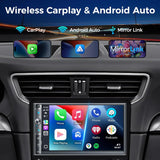 Double Din Car Stereo with 7" HD Touchscreen, Wireless Apple Carplay & Android Auto, Bluetooth, 240W, SWC, Subwoofer Output, Mirror Link, FM/AM Car Radio Receiver, Backup Camera