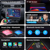 Double Din Car Stereo with 7" HD Touchscreen, Wireless Apple Carplay & Android Auto, Bluetooth, 240W, SWC, Subwoofer Output, Mirror Link, FM/AM Car Radio Receiver, Backup Camera